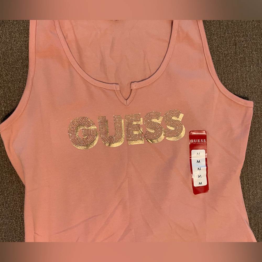 GUESS Coral Tank Top with Gold Logo - Picture 2 of 3